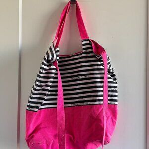 Victoria's Secret retro beach bag in pink and black/white stripes